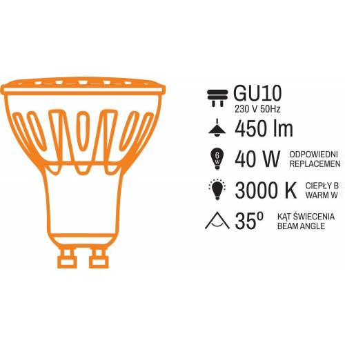 Żarówka LED GU10 CIEPŁA ALUMINIUM 40W 6W 230 450lm