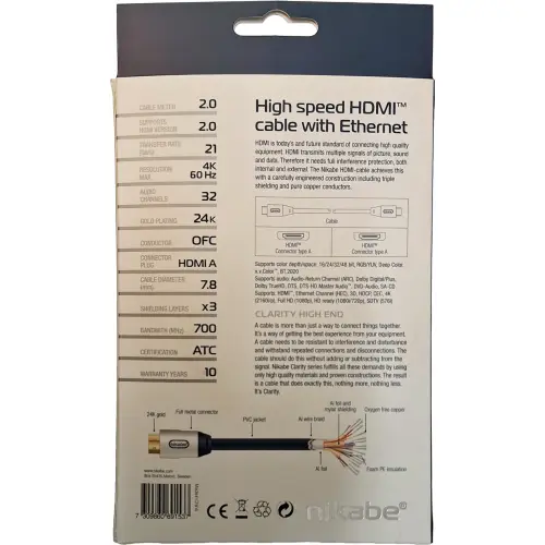 Nikabe high speed hdmi cable with ethernet 2m