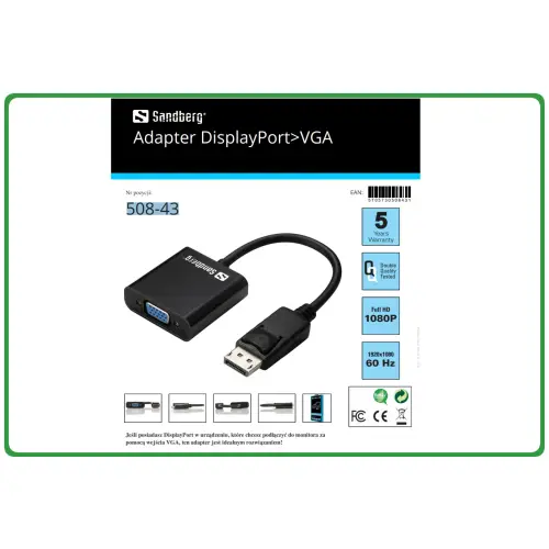 Kabel / Adapter DP - VGA Sandberg 508-43