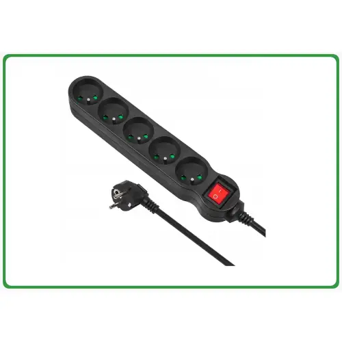 Listwa zasilająca 5 gniazd czarna 1,4m