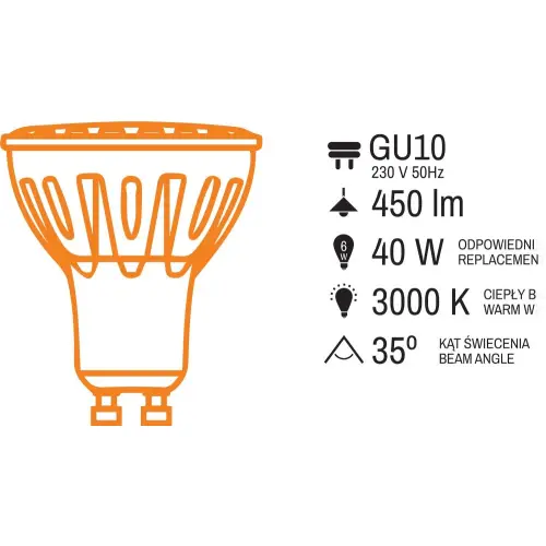 Żarówka LED GU10 CIEPŁA ALUMINIUM 40W 6W 230 450lm Żarówka LED GU10 CIEPŁA ALUMINIUM 40W 6W 230 450lm