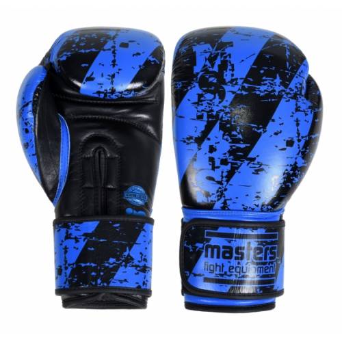Rękawice bokserskie skórzane MASTERS RBT-PERFECT - kolor niebiesko - czarne- waga 10 oz