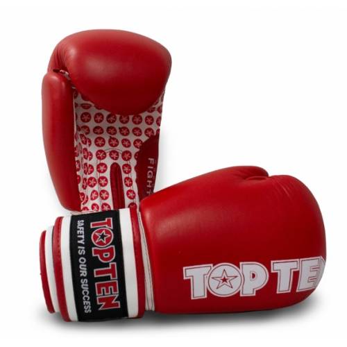 Rękawice bokserskie TOP TEN FIGHT RTT-2 (WAKO APPROVED)- kolor czerwono - białe- waga 12 oz